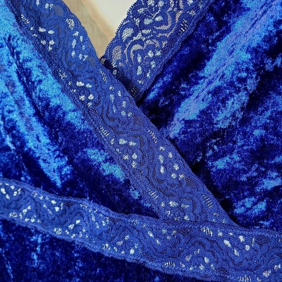 Vtg Y2K Babydoll Velvet Cami Lace Trim Fairy Tank Top Jewel Blue Size 1X Holiday - Picture 3 of 7